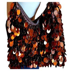 Fashion Posh Handbag Frilly Bronze Colored Shingles